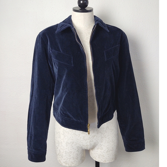 Carlisle Jackets & Blazers - Carlisle Vintage 80's Dark Blue Velvet Cropped Jacket Zip Front Size 8